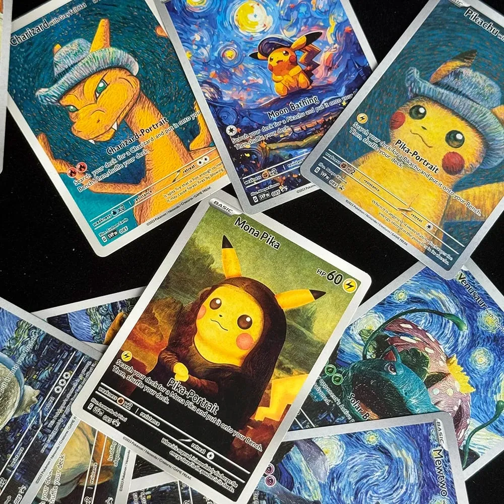 DIY 18Pcs Anime PTCG Collection Card Van Gogh Series Mewtwo Charizard Eevee Blastoise Lugia English Collection Card Child Gift — image 4