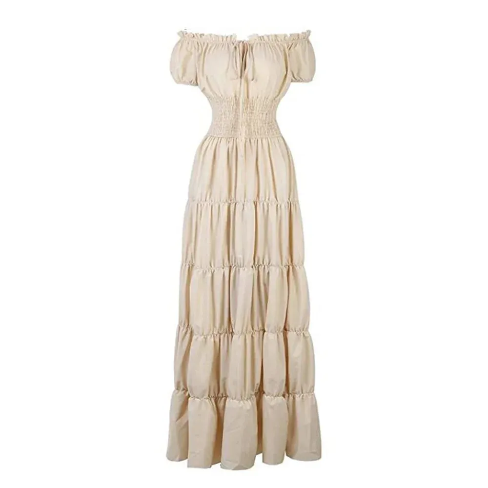 Gaun Renaisans Zaman Pertengahan Elegan Boho Lengan Pendek Off Bahu Baju Pinggang Berlipat Retro Gaun Kostum Panjang — image 6