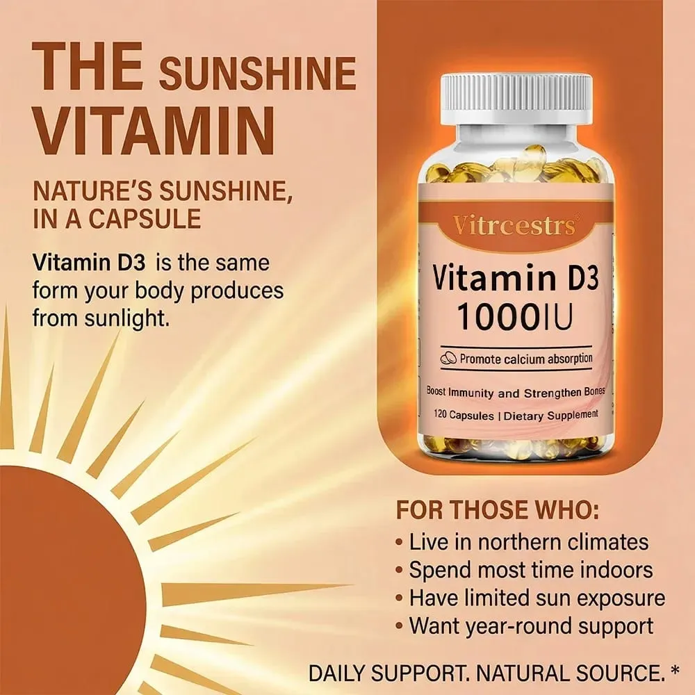 Vitamin D3 1000iu for Immune Support Healthy Muscle Function and Bone Health - Non-GMO Gluten Free 120 Vegetable Capsules — image 2