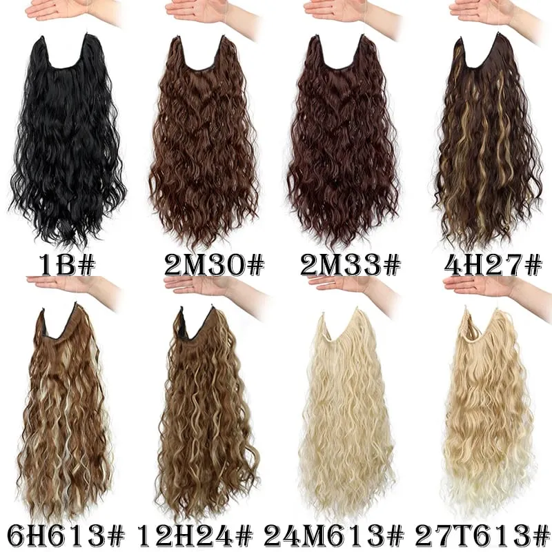 18Inch Synthetic Long Wavy Culry Fluffy Hair Extensions Invisible Fishing Line Soft Hair Pieces for Women Daily Wear — image 3
