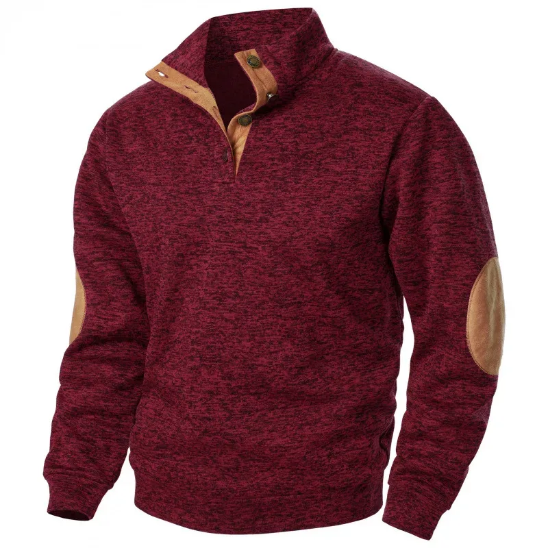 Männer Herbst Sweatshirt Patchwork Kontrast Farbe Hoodies Stehkragen Männer Botton Down Vintage Pullover — image 9