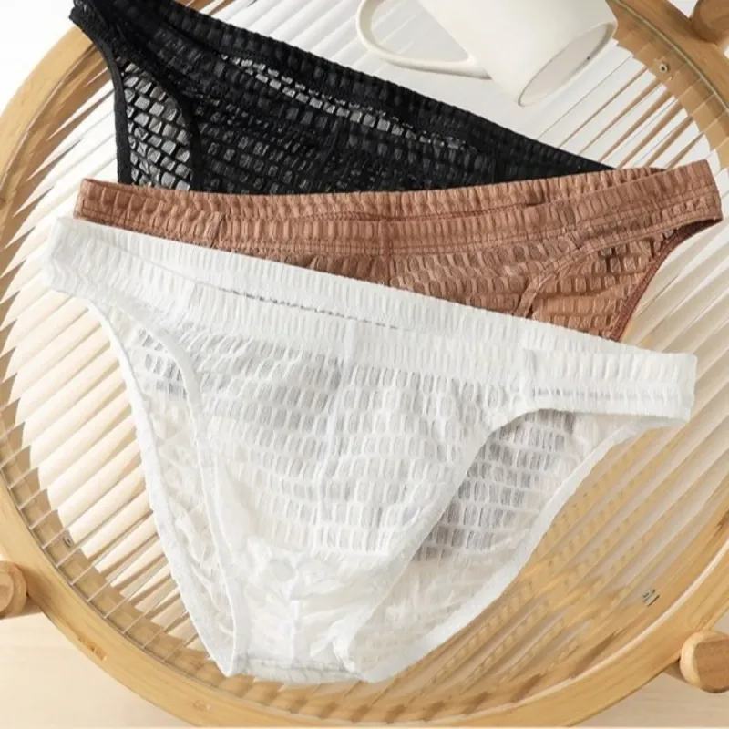 Atmungsaktive Herren-Slips mit niedriger Taille, transparent, ultradünn, aus Eisseide, Unterwäsche, Dessous, Netzhöschen, männlich, bequeme Passform — image 14