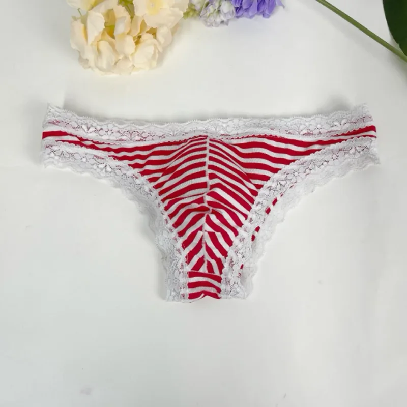 ผู้ชายลูกไม้ Trim ลาย G-String ชุดชั้นในครึ่งปกคลุมก้น Low-RISE Pantie Breathable เซ็กซี่ U Bulge POUCH สบาย Tong
