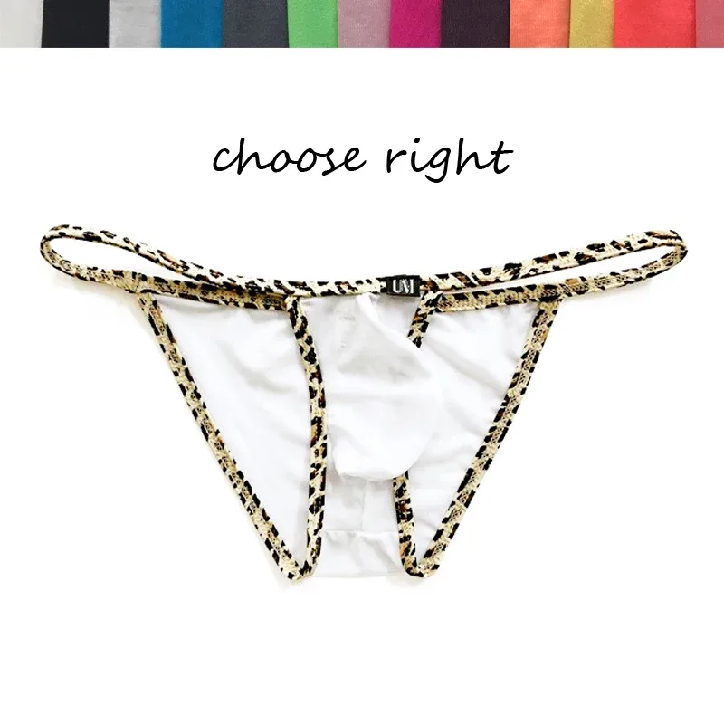 Herren-Slip aus Nylon mit niedriger Taille und Schnüren, Leopardenmuster, Micro-Bikini-Stil, Unterwäsche, dünn, ultra-rutschfest, Push-up mit Ausbuchtungsbeutel — image 5