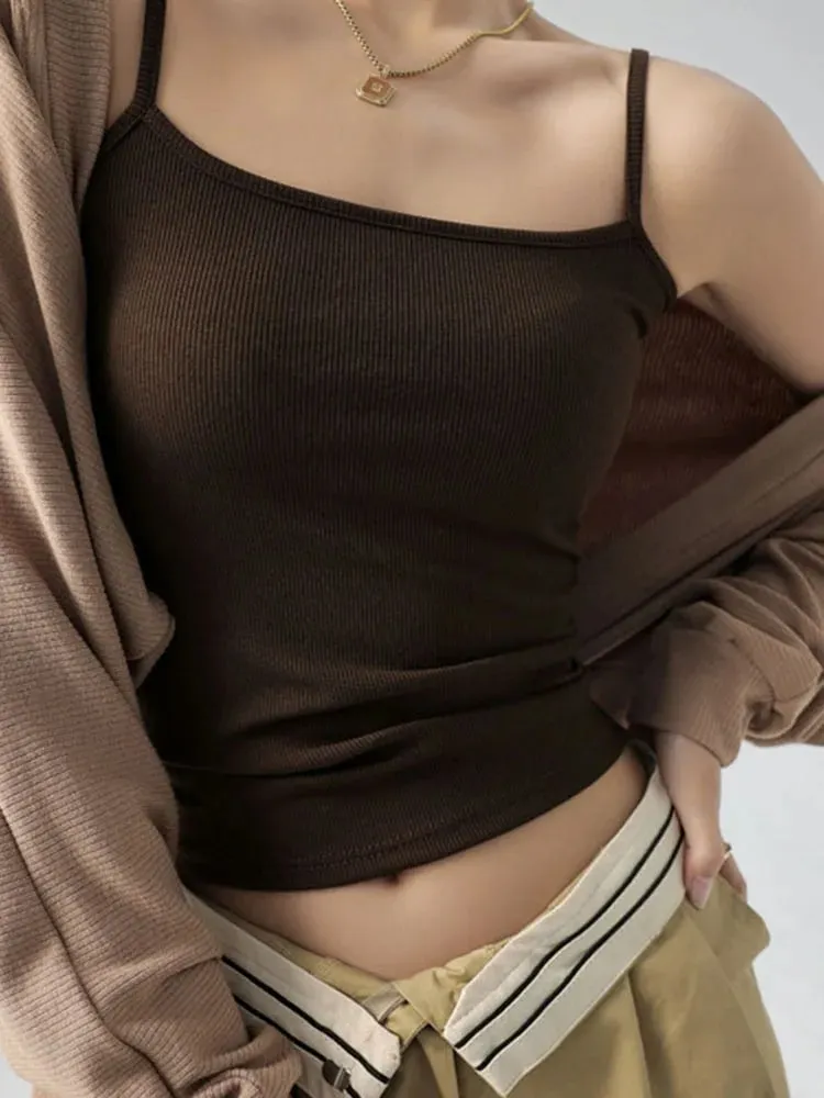 Ärmelloses Tanktop für Damen im Sommer, Basic, Spaghettiträger, schmale Passform, Stretch, gestrickt, einfarbig, Leibchen — image 9