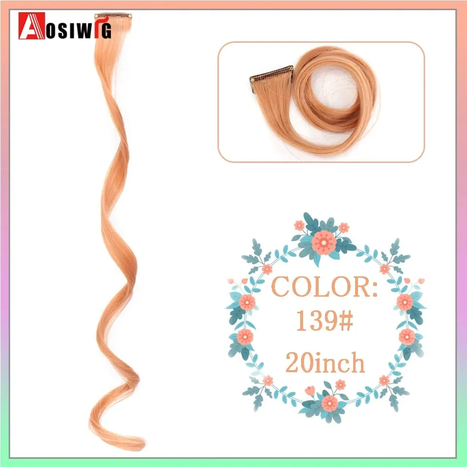 Extensions de cheveux synthétiques lisses et longues à reflets arc-en-ciel, 22 pouces, Clip en une seule pièce, ombré rose violet vert jaune pour femmes — image 27