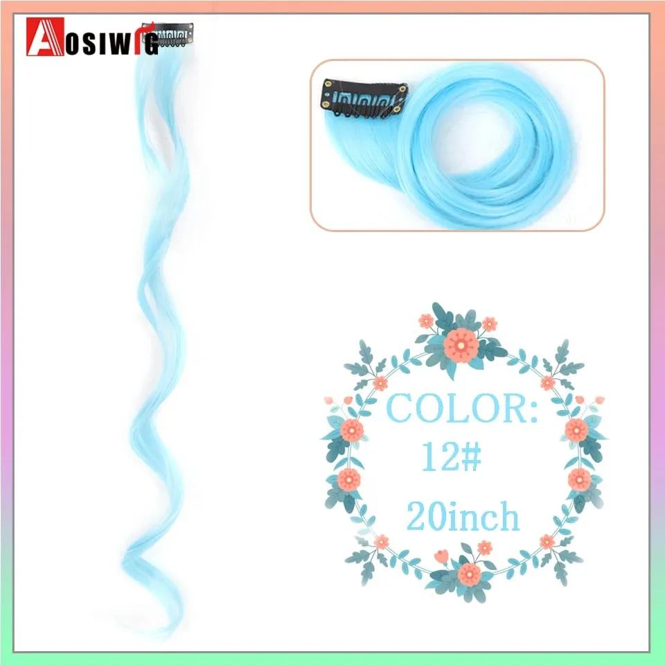 Extensions de cheveux synthétiques lisses et longues à reflets arc-en-ciel, 22 pouces, Clip en une seule pièce, ombré rose violet vert jaune pour femmes — image 9