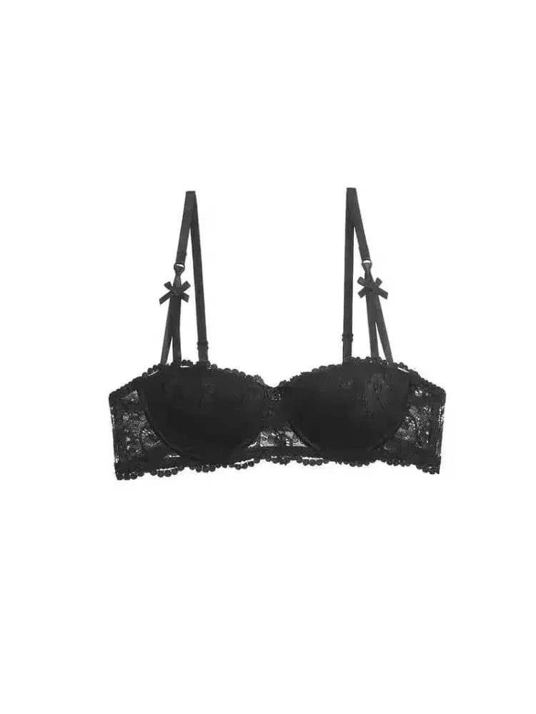 French Lace Half-Cup Bra Ultra-Thin Compact Small Bras Kawaii Lingerie Sexy Push Up Japanese Style Minimalist Design for Women — image 6