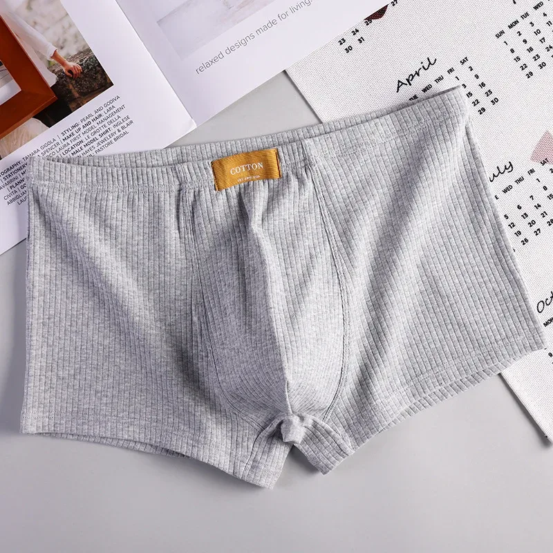 Cueca boxer masculina respirável de algodão macio, cueca boxer sólida cintura média em u convexa, shorts de seta masculina