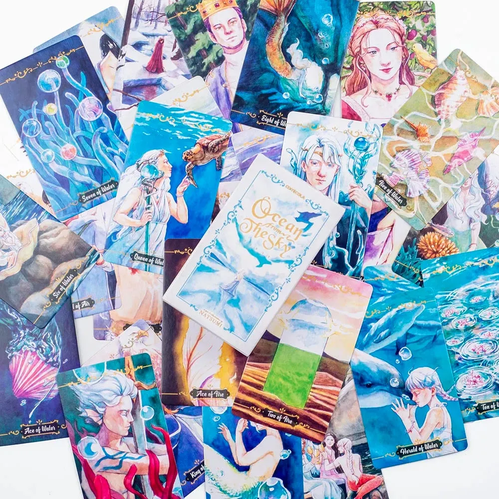 10.3*6ซม.มือวาดสีน้ำTarot Deck-Ocean From The Sky 78การ์ดสมาธิ & ที่ใช้งานง่ายคำแนะนำ — image 6