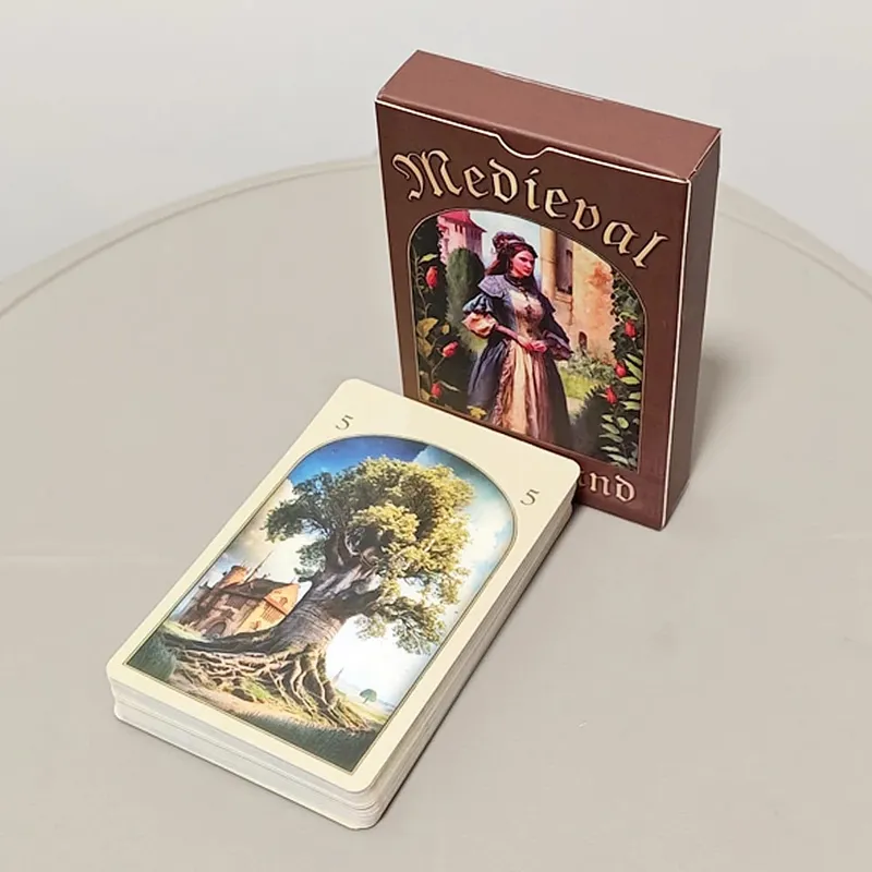 Dicetak pada Kad Stok Timbul Dua Timbul 350GSM Zaman Pertengahan Lenormand Oracle Deck 9*6sm Kad 36 Keping