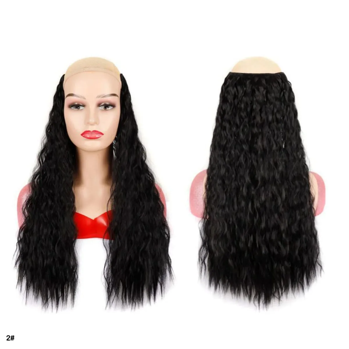 Extensions de cheveux synthétiques bouclés pince en une seule pièce 4Clips postiches longues vague profonde pour les femmes usage quotidien accessoire de cheveux de fête — image 18