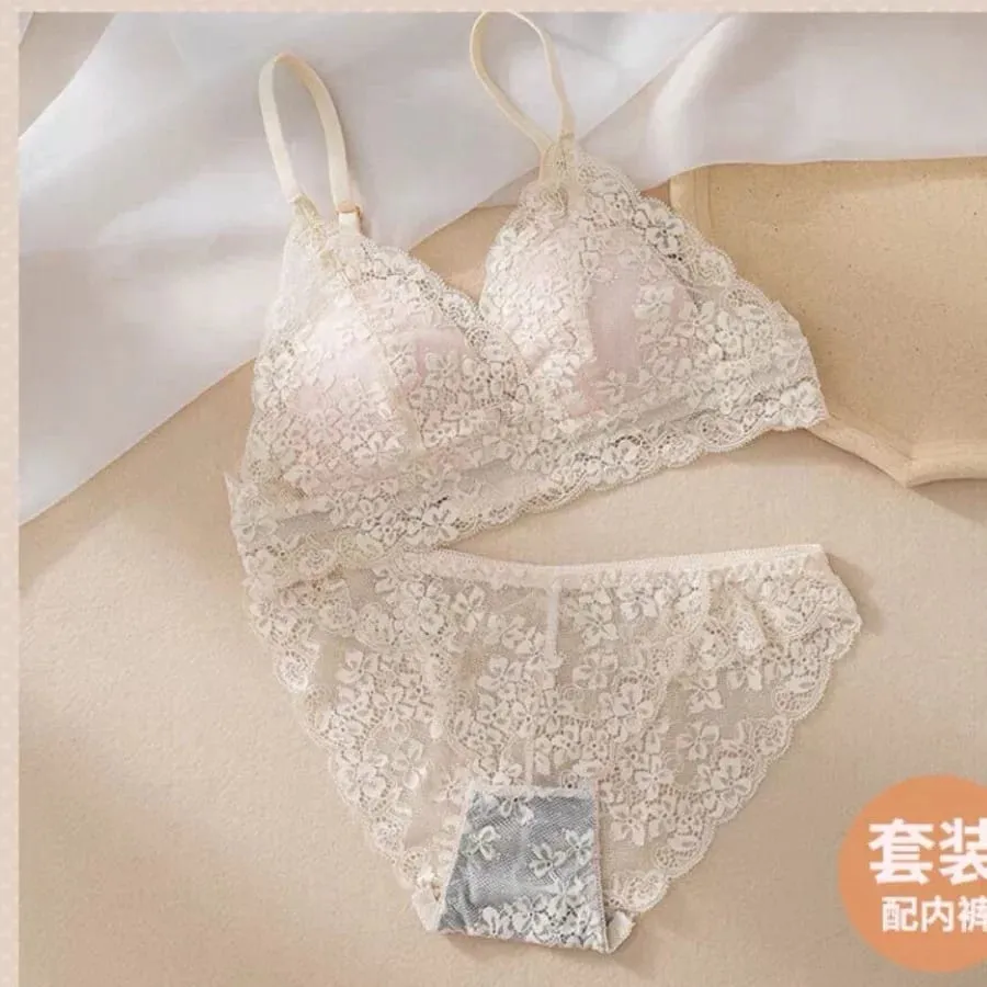Conjunto de sutiã ultrafino de verão de renda roupa íntima feminina com orelha de coelho conjunto de sutiã triangular — image 1