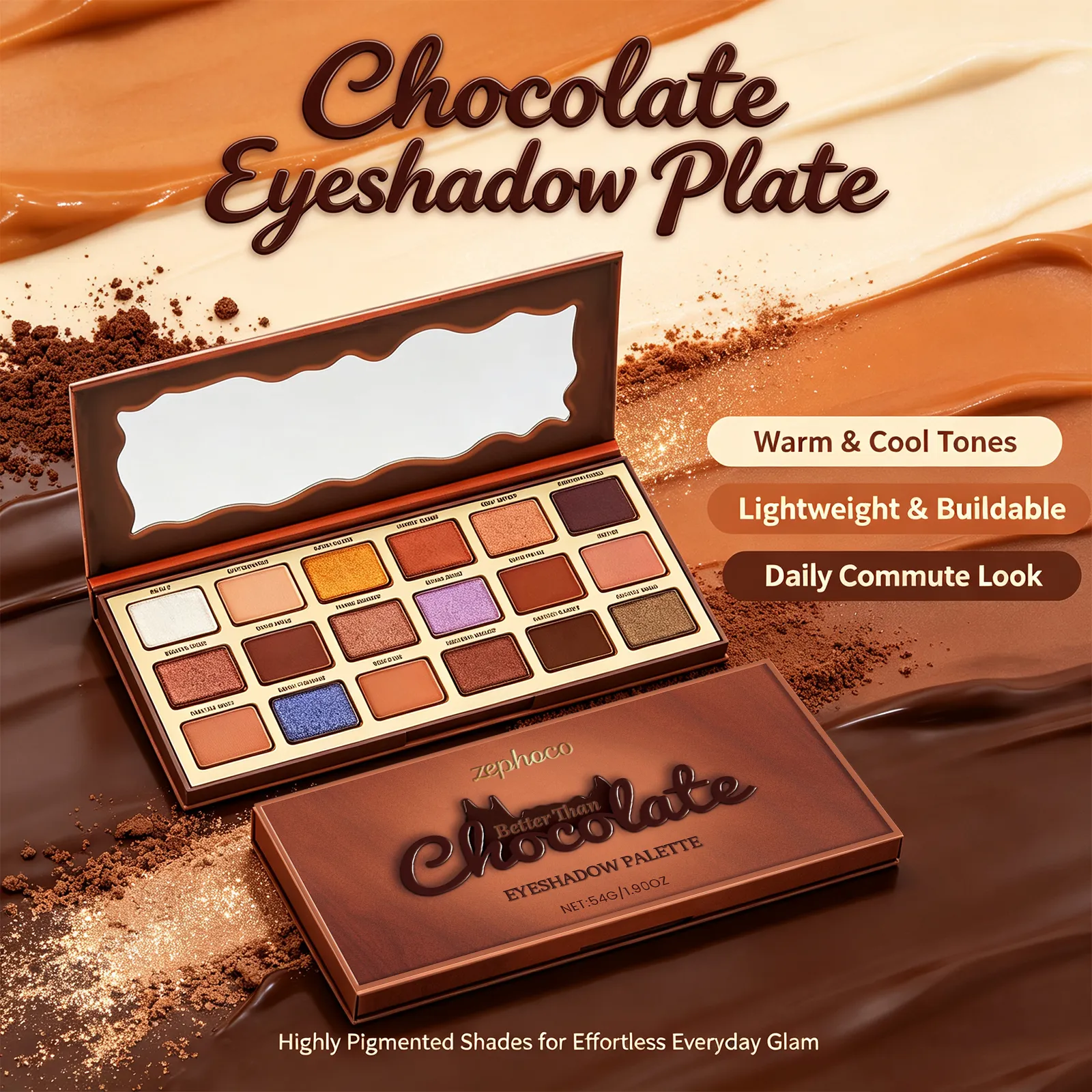 Palette de fards à paupières Style chocolat, 18 couleurs, reflets colorés de la terre, ton froid, pigmenté longue durée, maquillage pour les yeux — image 1