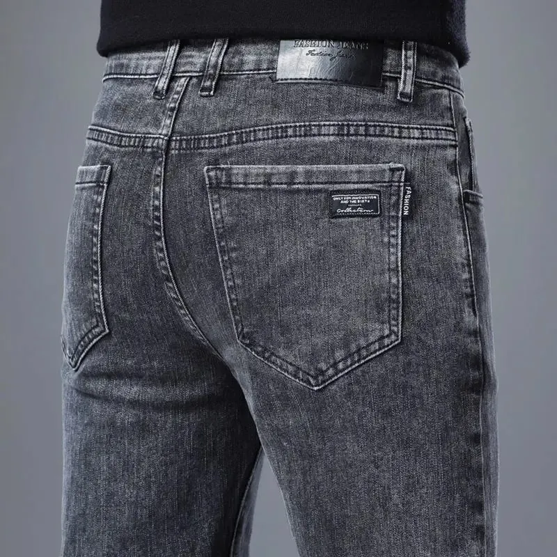 Spring Autumn New Elastic Men's Jeans Straight Leg Pants Slim Fit Business Casual Versatile Loose Wear-resistant Pants