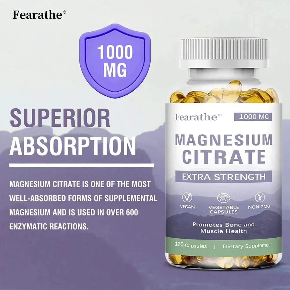 Magnesium Citrate 1000 Mg - Maximized Absorption Supports Muscle Nerve Bone Sleep and Heart Health - 120 Capsules — image 3