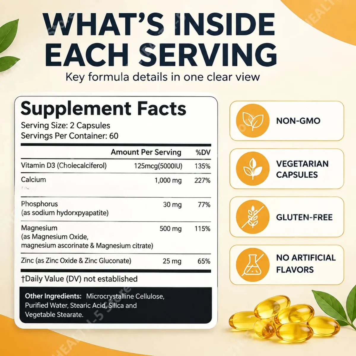 Calcium Magnesium Zinc Softgels Bone & Teeth Support Vitamin D3 Supplement Supports Muscle Health & Immune Function 120 Capsules — image 3