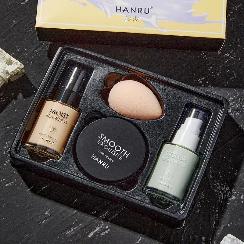Base at makeup set 4-piece combo pack concealer foundation primer loose powder light makeup para sa natural na hitsura — image 3
