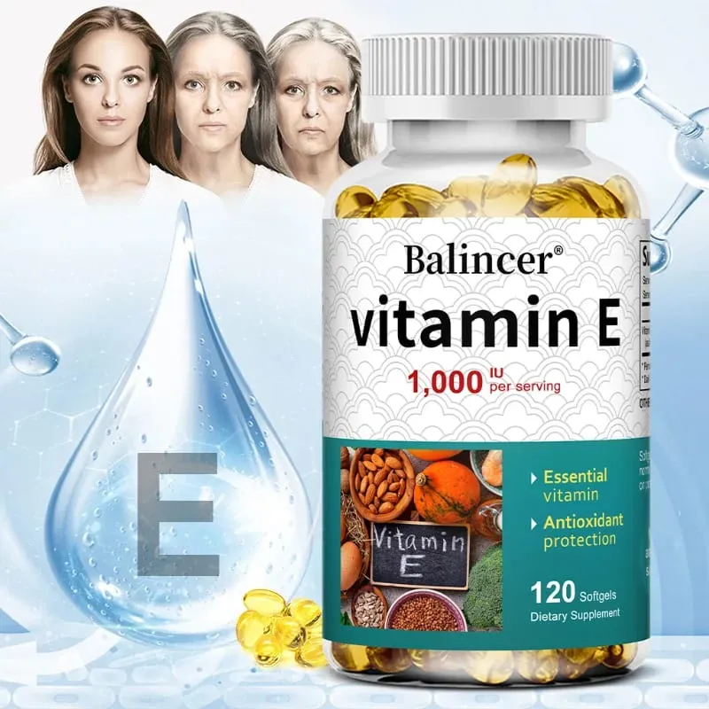 Capsule di vitamina E naturale Integratore antiossidante Supporto Pelle Capelli Unghie Cuore Cervello Sistema cardiovascolare e benessere Benessere — image 2