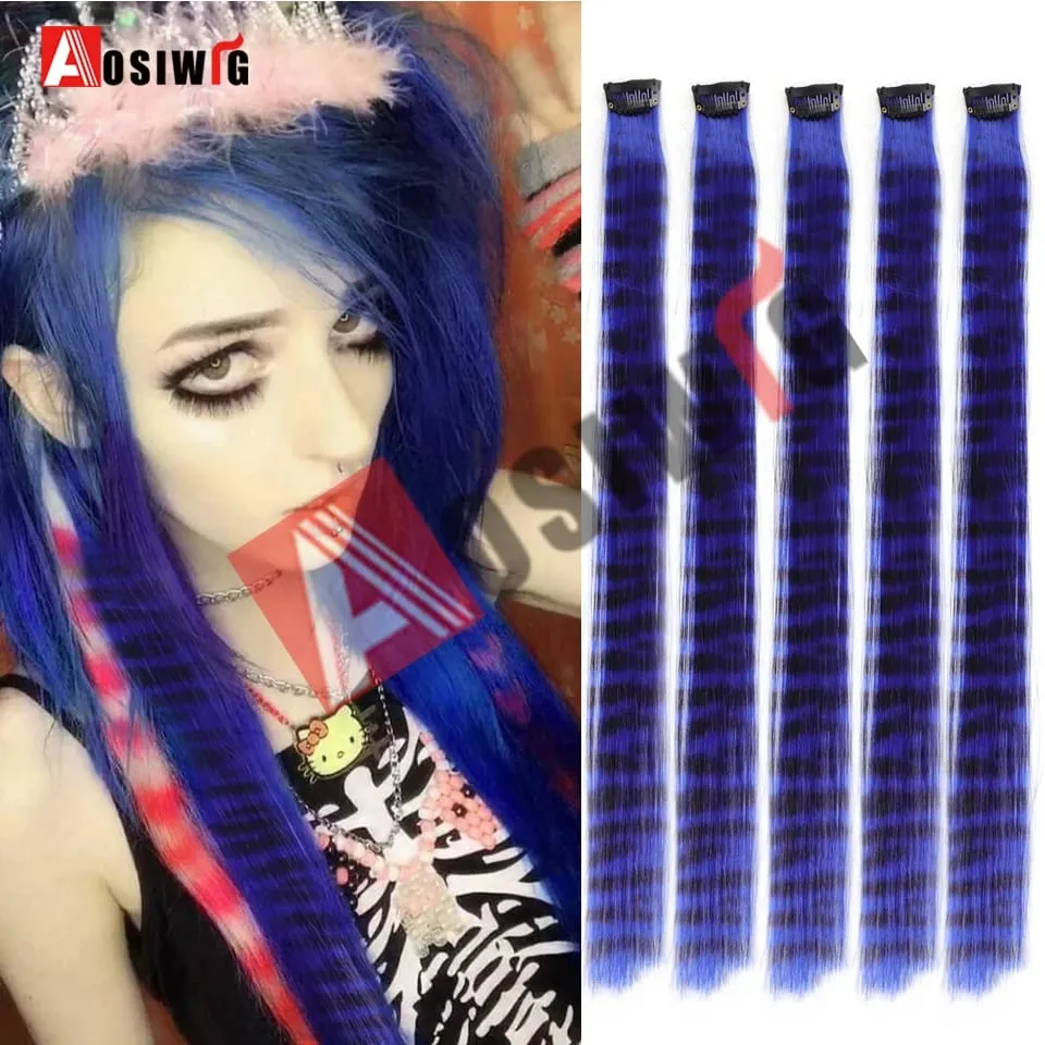 5PC สังเคราะห์ Feather Hair Extensions พร้อมคลิปทนความร้อนตรงผมสีสีดำคลิปผมสตรี 8G — image 14