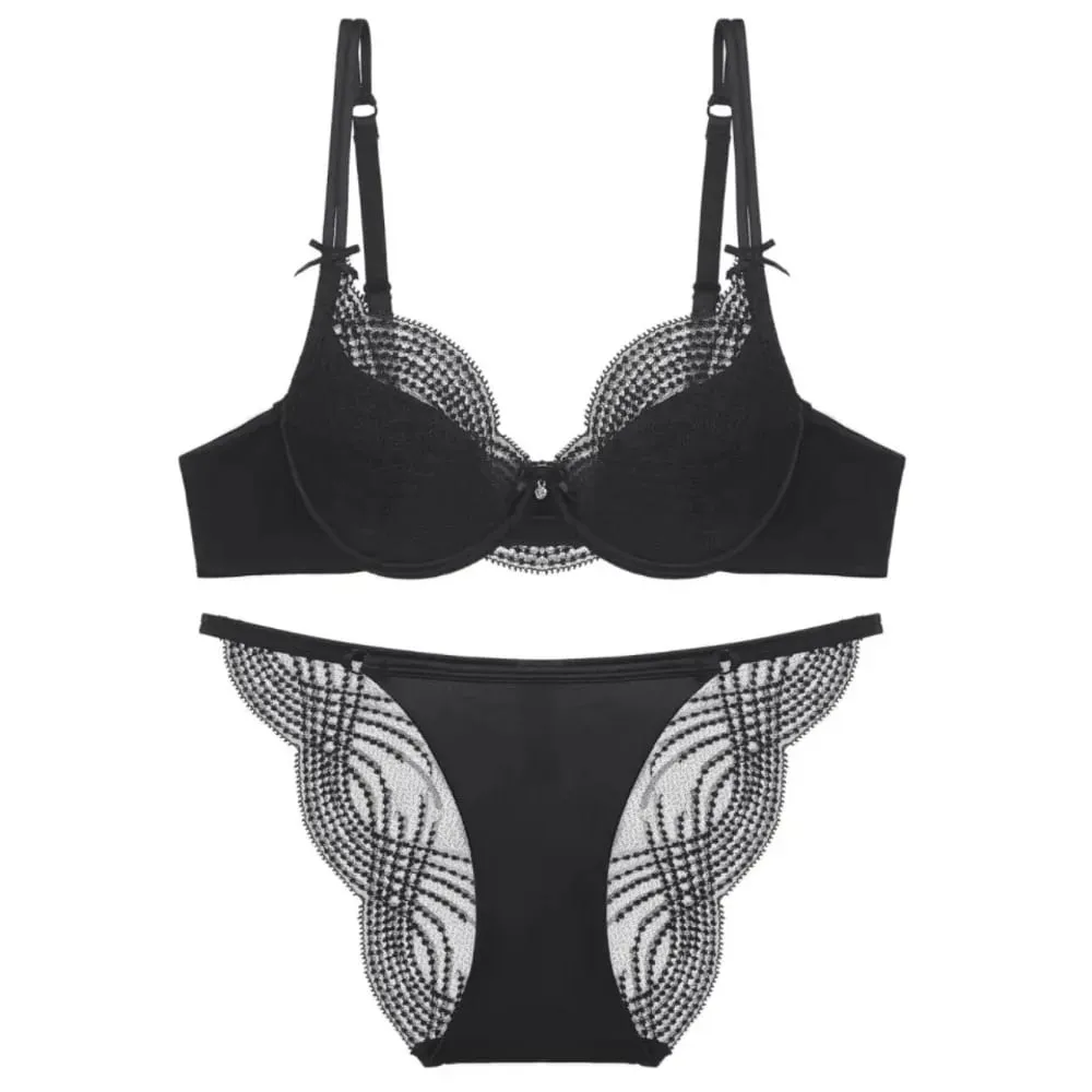 Set intimo mezza coppa Donna Coppa sottile Push Up Reggiseno morbido con ferretto Slip Piccolo petto Raccogliere Supporto laterale Biancheria intima anticedimento 32‑38 — image 7