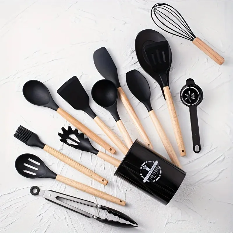 Ensemble d'ustensiles en silicone 14 pièces avec support en plastique — image 9