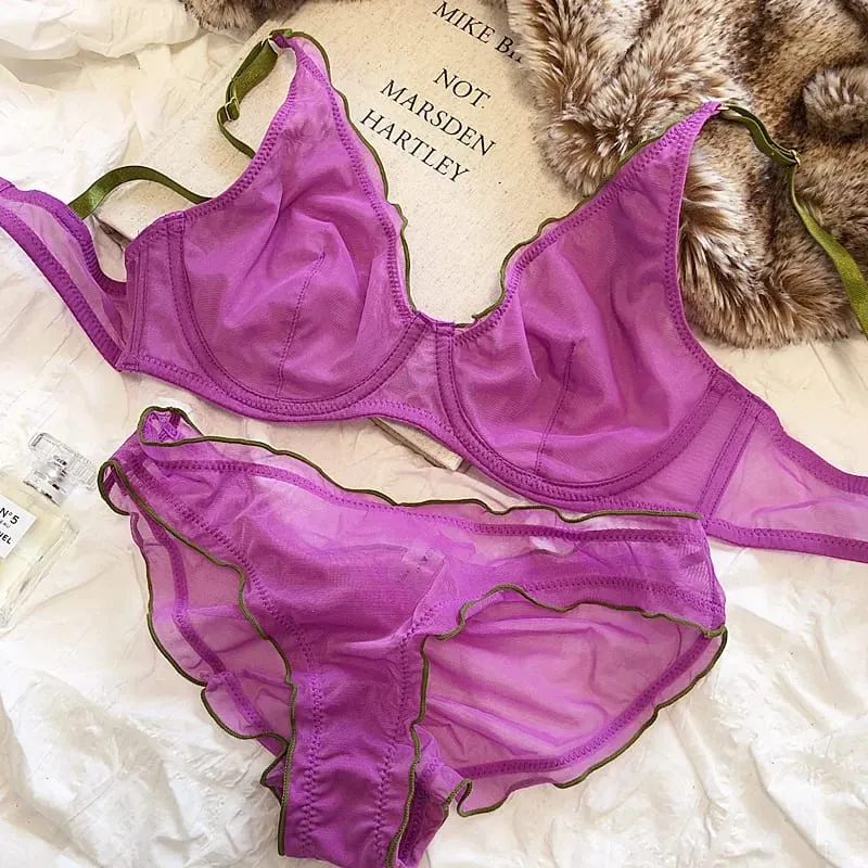 Minimizer 브래지어 플러스 사이즈 Underwire 프랑스 스타일 삼각형 컵 섹시한 메쉬 란제리 세트 지원 32-40 MOYISU 섹시한 브래지어 세트 BC — image 11