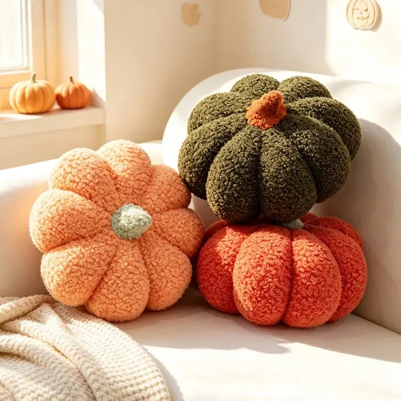 Mehrfarbiges Kürbis-Plüschkissen, weich gefülltes Kürbiskissen, Heimdekoration, süßes Plüschtier, Halloween-Geschenk, Nachttischkissen