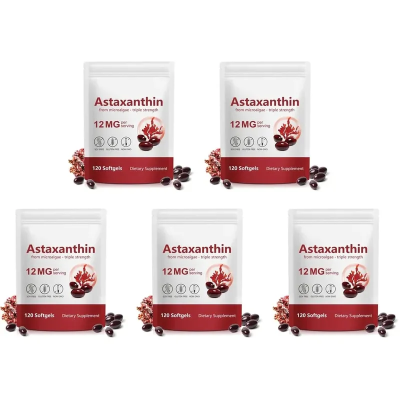 Astaxanthine Softgels 12 mg van microalgen Drievoudige sterkte antioxidant Ondersteuning voor huidveroudering Ooggezondheid 120 Softgels — image 12