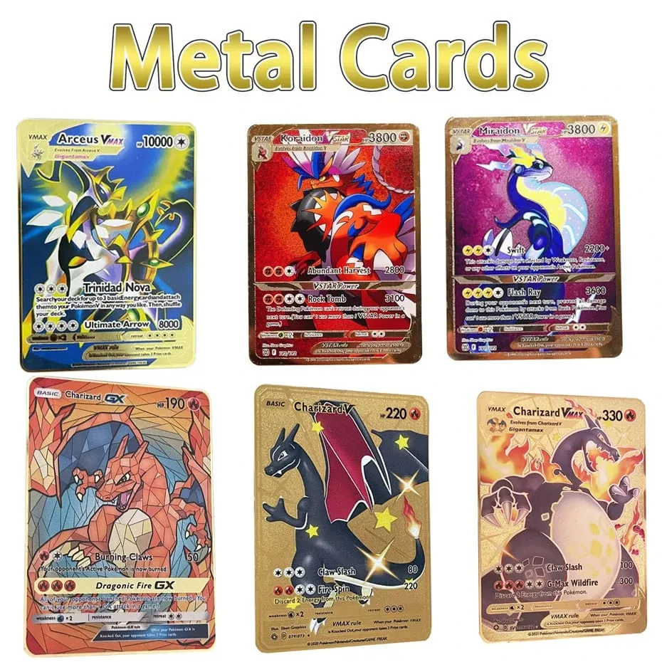 2025 NEU Pokemon Metallkarte 10000 Punkte Arceus Glurak Superkarte Golden English Mewtwo Vmax GX EX Anime Collection Cards Gif — image 1