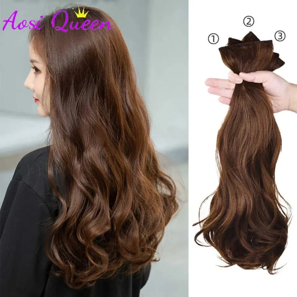 3 Teile/satz 6Clips Haar Verlängerung Schwarz Lange Große Wellenförmige Locken Natürliche Haar Haarteil Hitzebeständige Faser Für Frauen Frisur — image 2