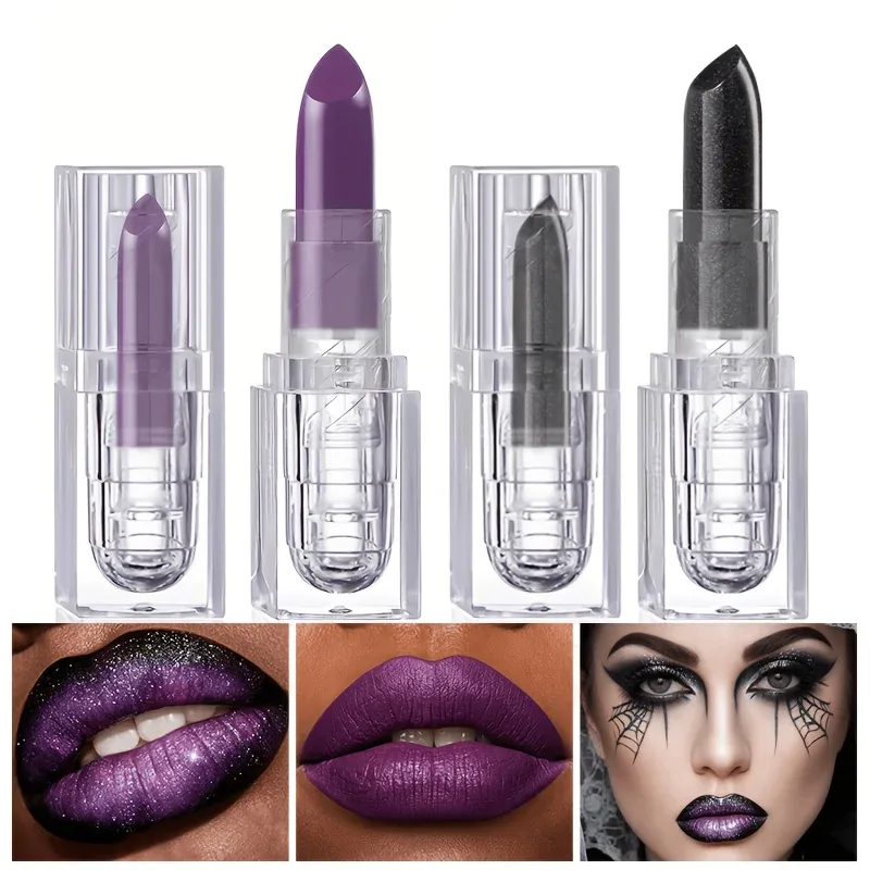 Clear Square Case Glitter Black Matte Purple Lipstick Halloween Cosplay Stage Creative Dark Lip Makeup — image 3