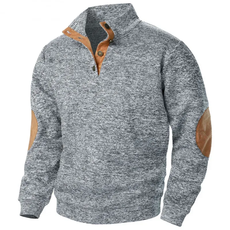 Männer Herbst Sweatshirt Patchwork Kontrast Farbe Hoodies Stehkragen Männer Botton Down Vintage Pullover — image 11