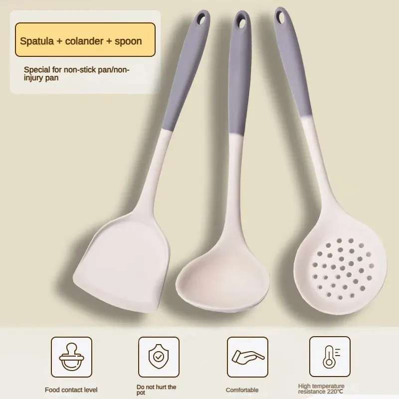 Juego de 1/2/3/4 espátula de silicona gris y blanca, juego de cuchara para sopa, sartén antiadherente, herramientas de cocina, kit de cocina