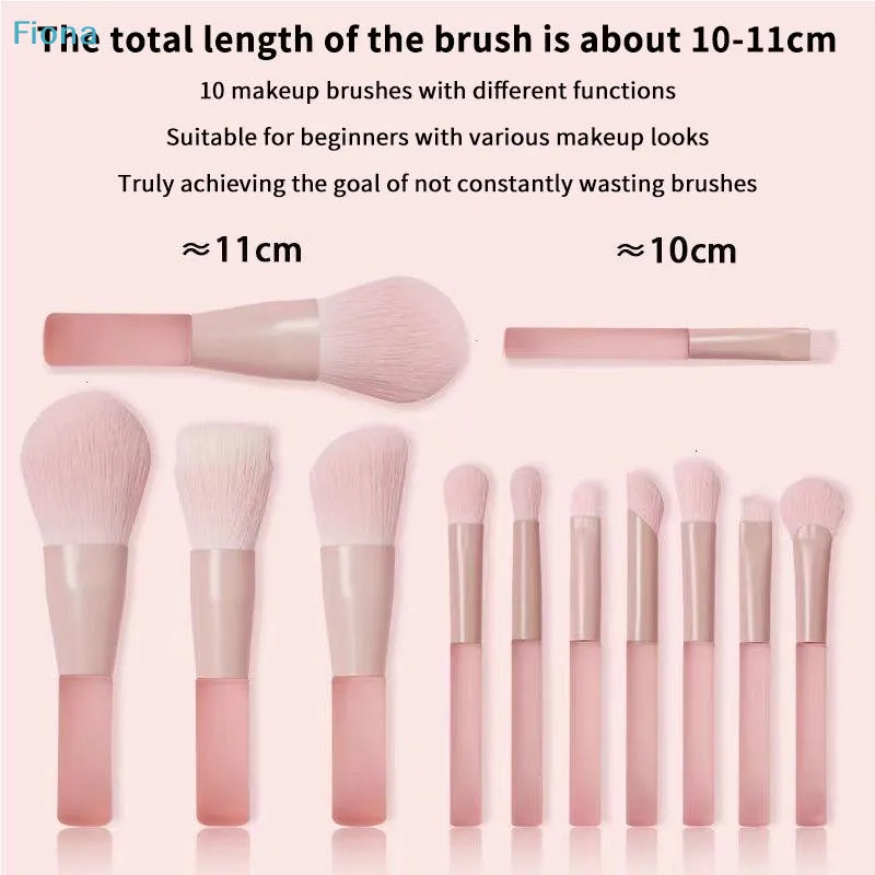 ☭ 10 pinceaux de maquillage de voyage avec manche rose, fond de teint synthétique, poudre, fard à paupières, mini ensemble de pinceaux de maquillage. — image 4