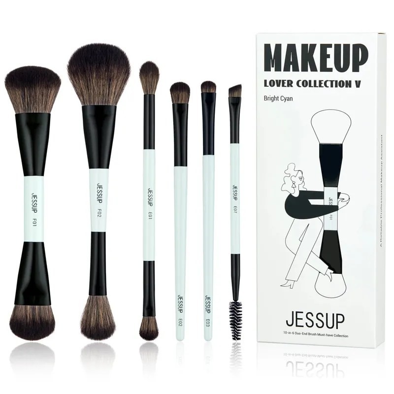 Jessup 2PCS Set Berus Mekap Dua Sisi Kit Berus Pengadun Kontur Asasi Profesional Pemerah Kening Bayang Kening Kit T502 — image 10