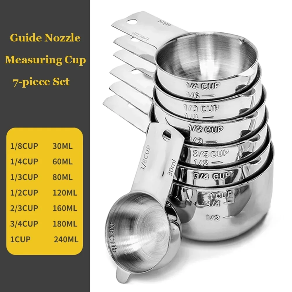 Set Cawan Sukat dan Sudu Keluli Tahan Karat 14PCS dengan Bahan Kering dan Cecair Penyamaratakan Sesuai untuk Memasak & Membakar — image 8