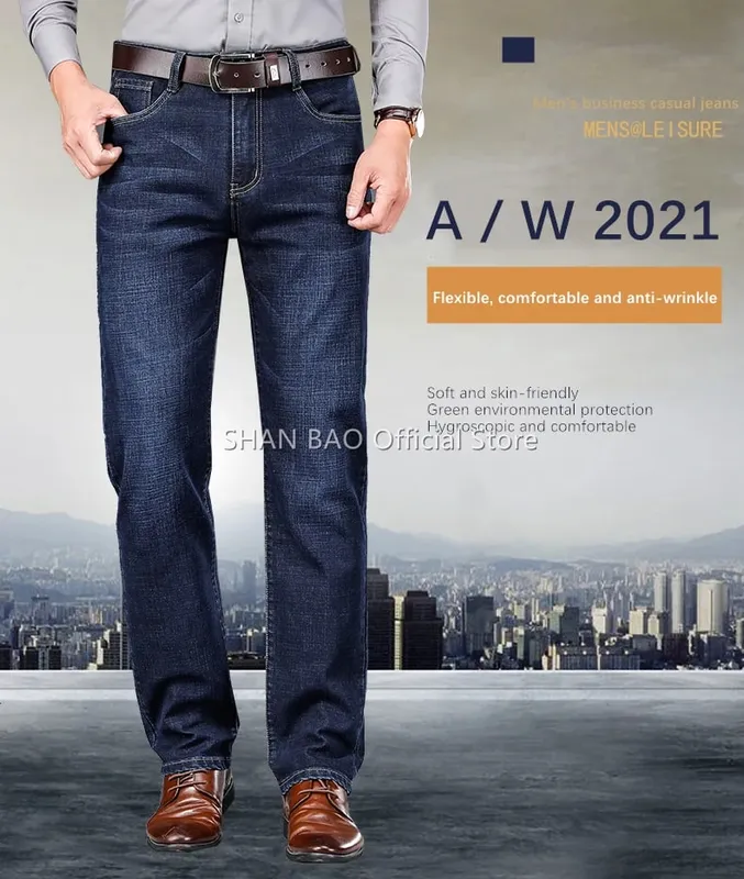 BAO 2026 musim luruh musim bunga dipasang seluar jeans denim regangan lurus lencana gaya klasik belia perniagaan lelaki seluar jeans kasual — image 9