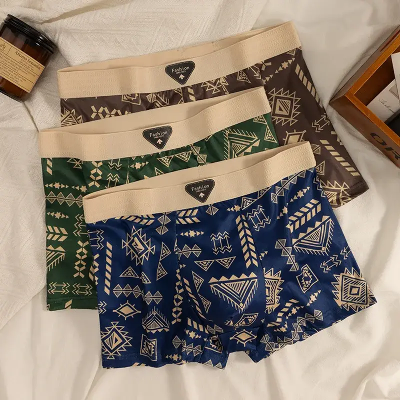 Herenboxer Retro etnische stijl Comfortabele slip van gladde stof Vintage print Elastisch ondergoed voor heren Lingerie Platte onderbroek — image 9