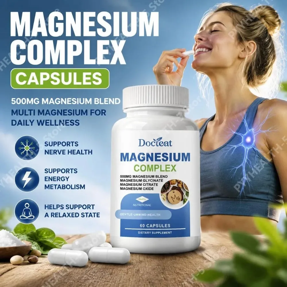 Docteat Magnesium Complex Capsules with 500mg Magnesium Blend Supports Nerve Health and Energy Metabolism Daily 60 Capsules — image 1