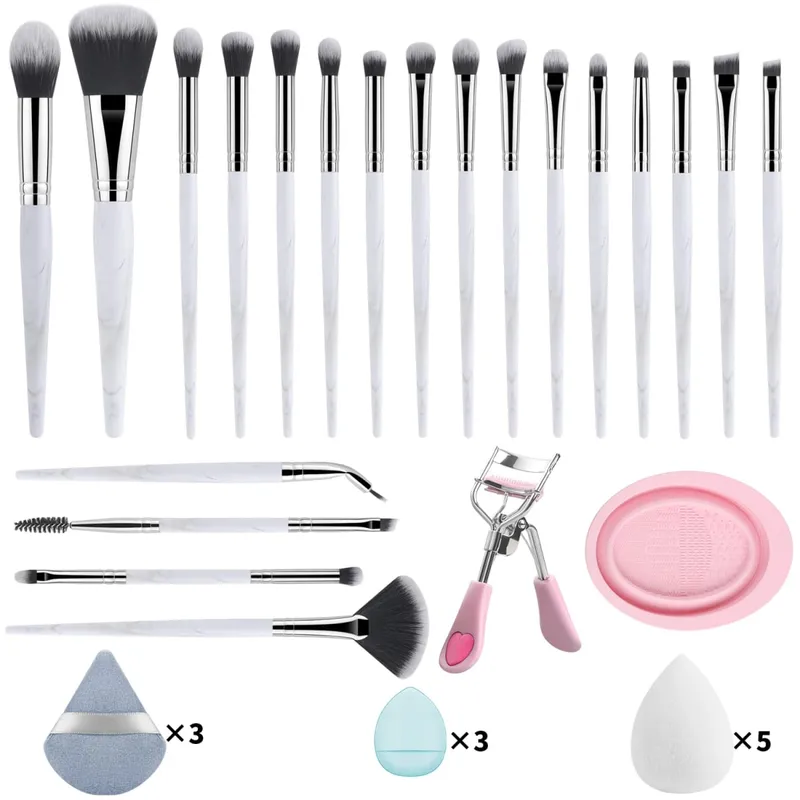 33 Buah Kit Alat Rias 20 Kuas Rias dengan Mangkuk Pembersih Puff Bedak Set Rias Mata Wajah Penuh Penjepit Bulu Mata — image 13