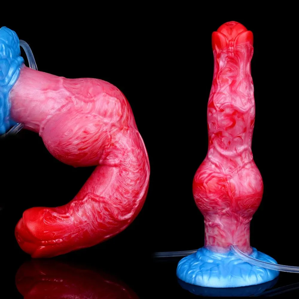Eiaculazione Plug anale Cane/Lupo Pene gonfiabile con nodo grosso con funzione di squirto Giocattolo del sesso con ventosa forte per donne e uomini
