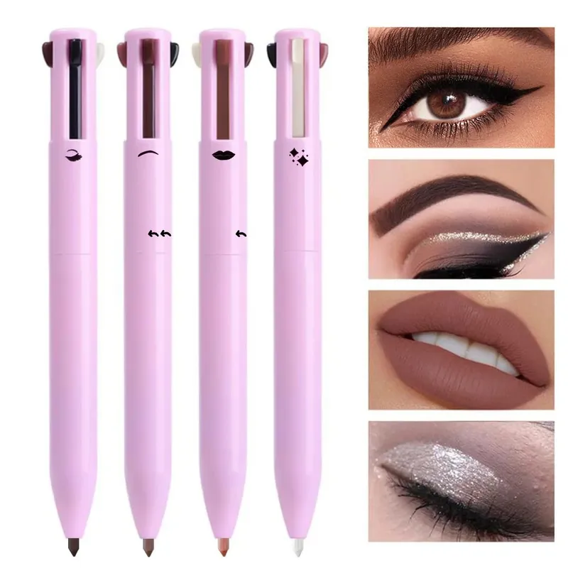 Pena Rias Multifungsi 4 In 1 Eyeliner Travel Kompak Penggaris Bibir Pensil Alis Pena Highlighter Set Rias Wajah — image 2
