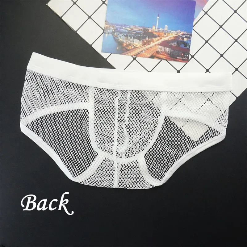 Plus Größe Mesh Unterwäsche Männer Transparent Große Fishnet U Pouch Briefs Männlichen Niedrigen Taille Einfarbig Sexy Perspektive Männliche höschen — image 8