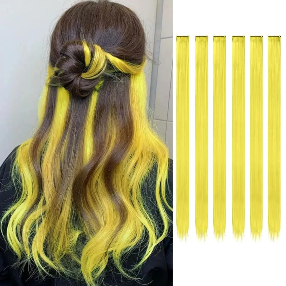 6 Stück/Packung, farbige Party-Highlights, Clip-in-Haarverlängerungen, 22 Zoll, mehrfarbig, glattes Haar, synthetische Haarteile — image 12