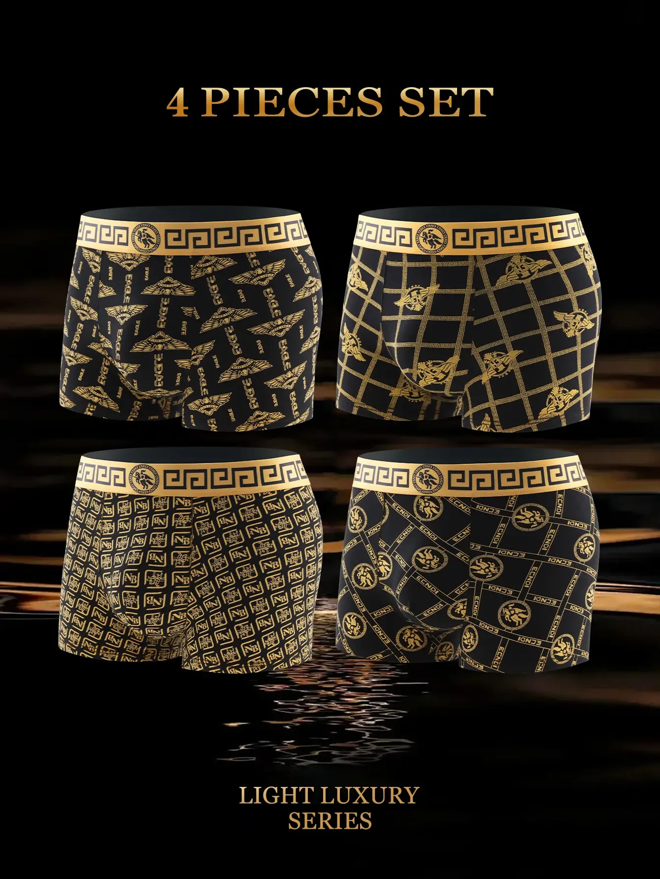 4-teilig – Herren-Unterwäsche-Slips, Trend-Print-Boxershorts, stylische Statement-Herren-Slips, atmungsaktive Standard-Boxershorts
