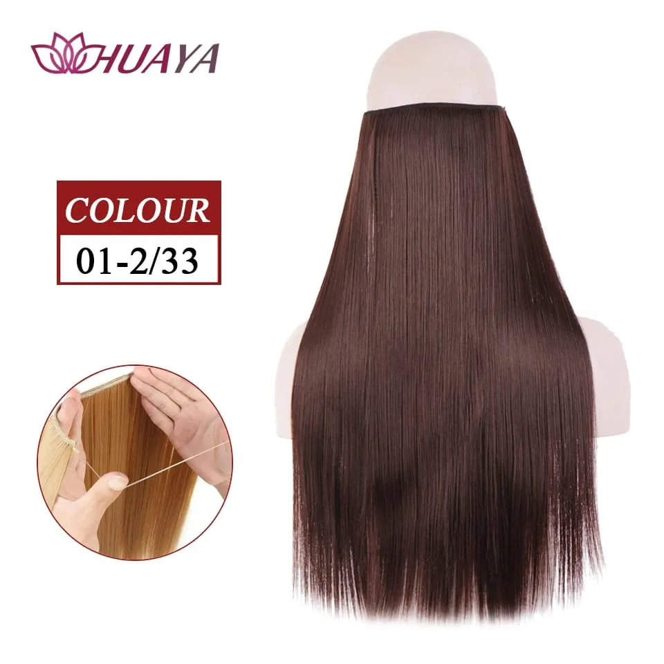 Filo invisibile sintetico lungo rettilineo senza clip nelle estensioni dei capelli Pezzi di capelli finti Linea di pesce segreta Posticci per le donne — image 9