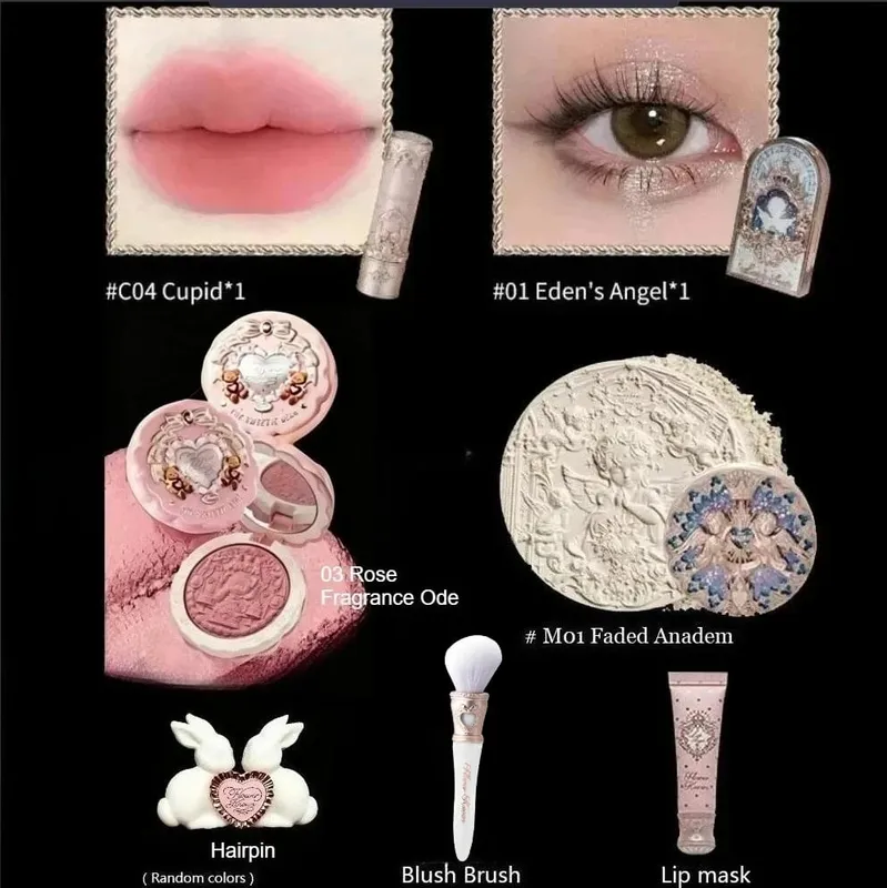 Flower Knows Little Angel Collection Coffret cadeau de maquillage Fard à paupières Crème Blush Rouge à lèvres mat Kit complet — image 11