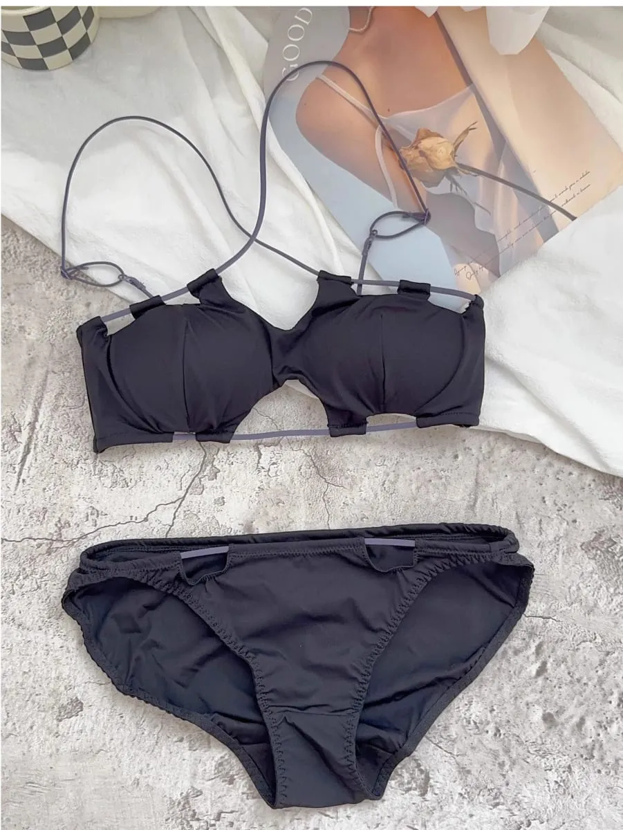 Sexet bh med hængende hals enkel ensfarvet bustier med kryds ryg uden stålring åndbar lingerietrusser dameundertøj — image 3