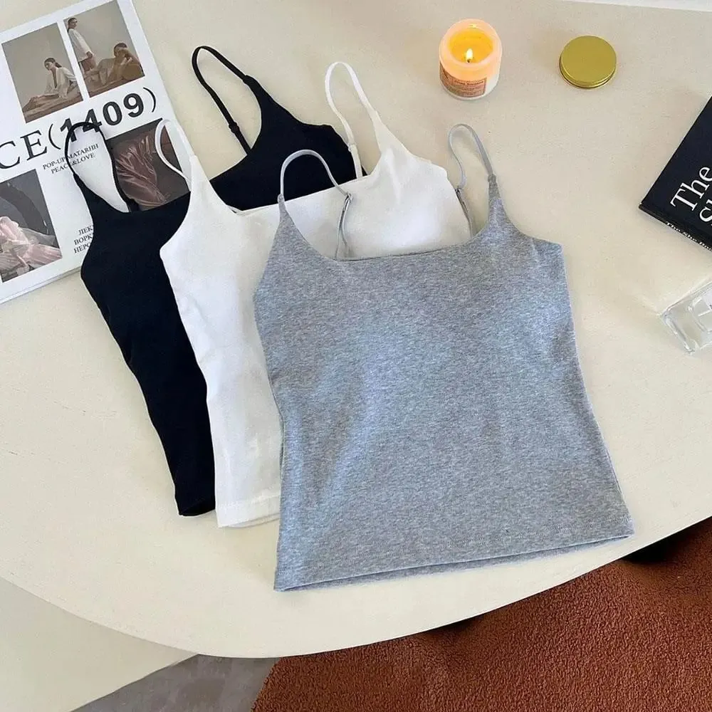 Basic Solid Camis Casual Sleeveless Spaghetti Strap Crop Top Square neck Tank tops With Built In Bra y2k Summer pambabaeng Damit — image 4
